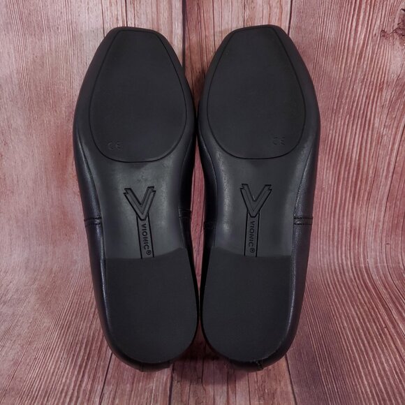 Vionic Orinda Ballet Flats Womens Size 8.5 Wide Square Toe Shoes Black Leather - Picture 14 of 15